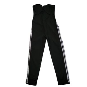 NWT UNIQ Black Strapless Ankle Lenght Jumpsuit Romper w/Side Stripe